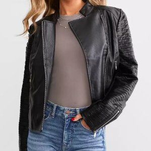 Buckle BKE Textured Mock Neck Moto Faux Leather Jacket XL